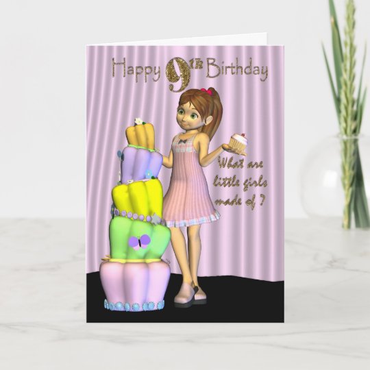 9th Birthday, Happy Birthday Card little girl with | Zazzle.com