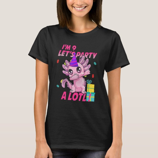 9th Birthday I'm 9 Axolotl Party Girls Teens T-Shirt (Front)