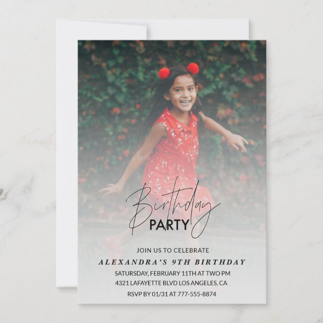 9th birthday invitation Birthday Party Photo Grey (Front)