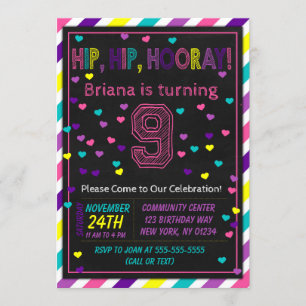 9th Birthday Invitation for a Girls Birthday Party