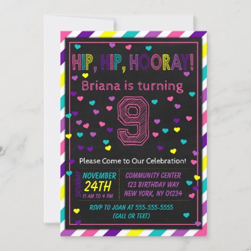 9th Birthday Invitation for a Girls Birthday Party