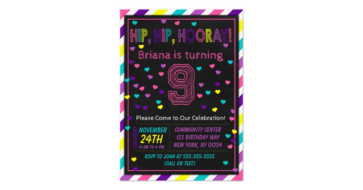 9th Birthday Invitation for a Girls Birthday Party | Zazzle.com