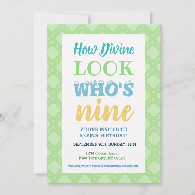 9th Birthday Invitation Sayings (Front)