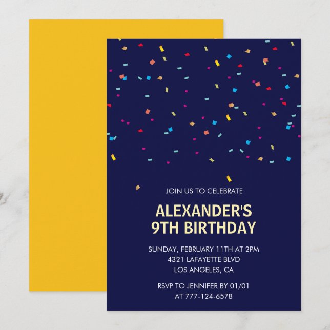 9th birthday invitations Boy Confetti Modern (Front/Back)