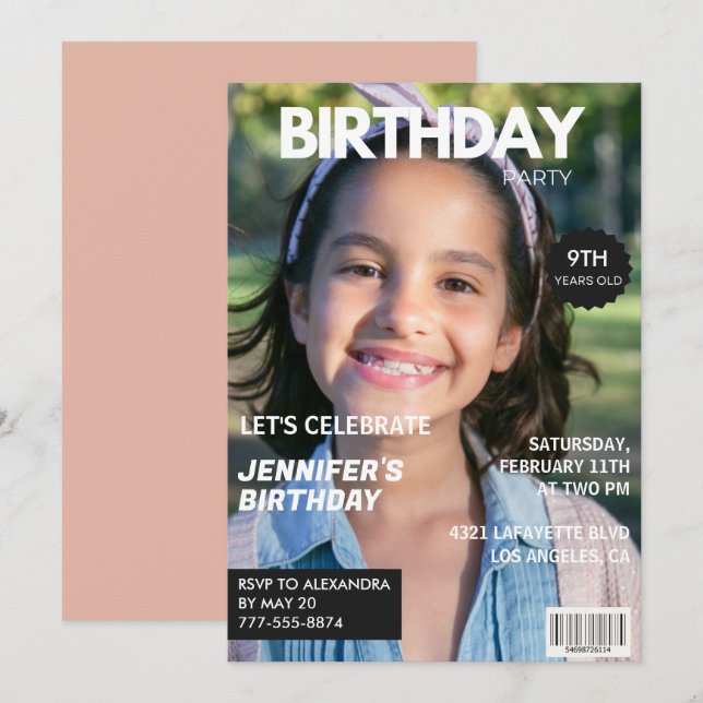 9th birthday invitations Girl Magazine Cover (Front/Back)