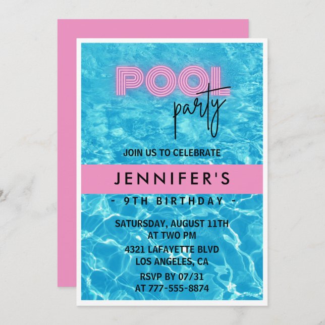9th birthday invitations Pool Party Summer (Front/Back)