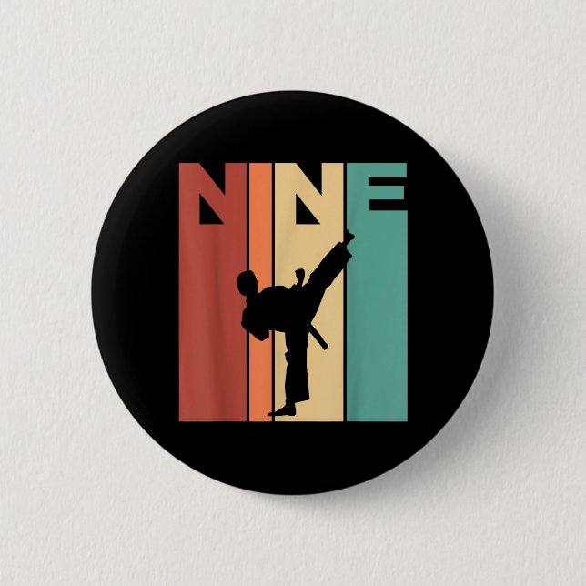 9th Birthday Karate Taekwondo Theme 9 Year Old Button (Front)