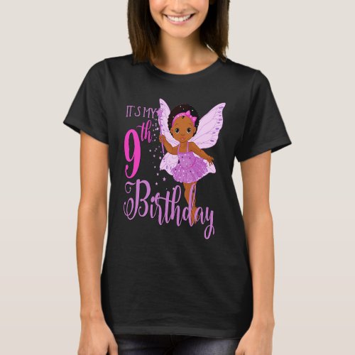 9th Birthday Kids Black Girl Magic Fairy Princess  T_Shirt
