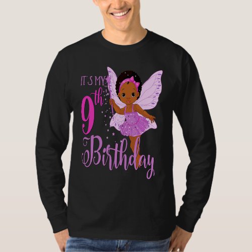 9th Birthday Kids Black Girl Magic Fairy Princess  T_Shirt