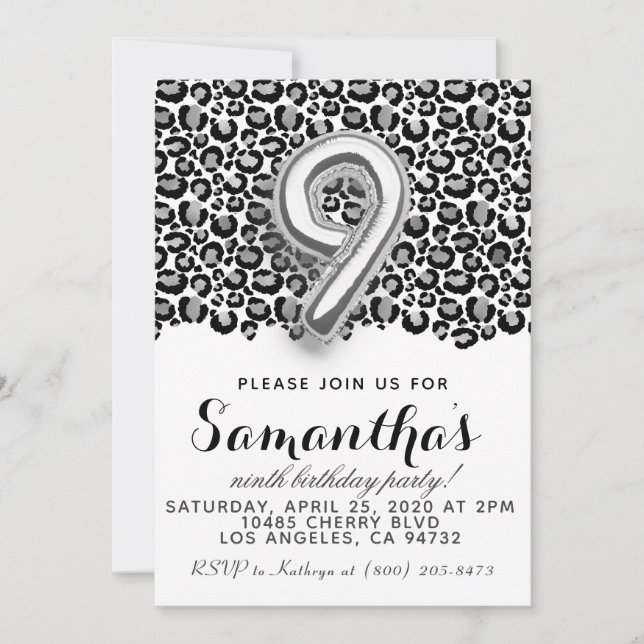 9th Birthday Leopard Animal Print Invitation (Front)