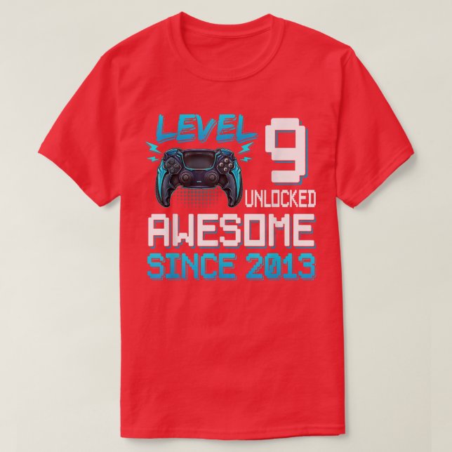 9th Birthday Level 9 Unlocked Awesome 2013 Video G T-Shirt (Design Front)
