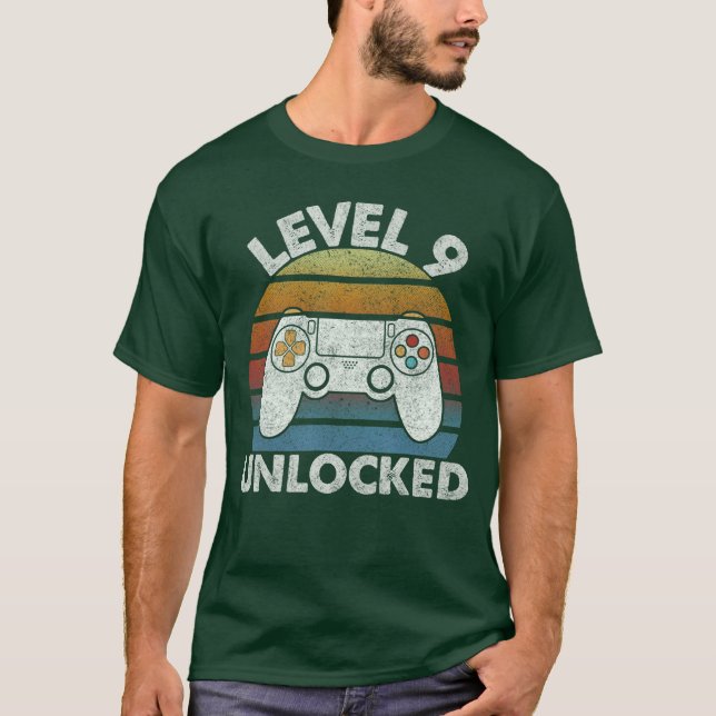 9th Birthday Level 9 Unlocked Retro Gaming For Boy T-Shirt (Front)