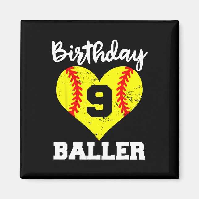 9th Birthday Ller Funny 9 Year Old Softll Player  Magnet (Front)