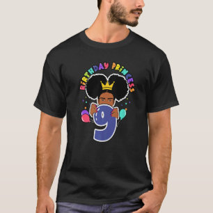 9th Birthday Melanin Princess Afro Puffs Girl T-Shirt
