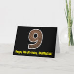 [ Thumbnail: 9th Birthday: Name + Faux Wood Grain Pattern "9" Card ]