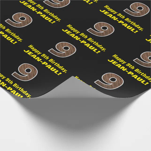 9th Birthday Name & Faux Wood Grain Pattern "9" Wrapping Paper Zazzle