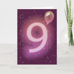 9th Birthday Neon Sign and Balloon Card