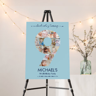 9th Birthday Number 9 Custom Photo Collage Blue Foam Board