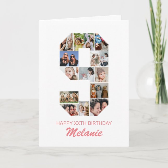 9th Birthday Number 9 Photo Collage Personalized Card (Front)
