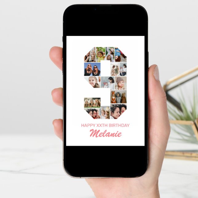 9th Birthday Number 9 Photo Collage Personalized Card (Front Digital)