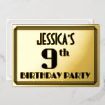 [ Thumbnail: 9th Birthday Party: Art Deco Look “9” and Name Invitation ]
