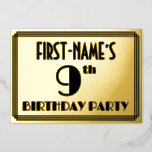 [ Thumbnail: 9th Birthday Party — Art Deco Look “9” + Name Invitation ]