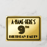 [ Thumbnail: 9th Birthday Party — Art Deco Style “9” & Name Invitation ]
