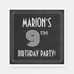 [ Thumbnail: 9th Birthday Party: Art Deco Style + Custom Name Napkins ]
