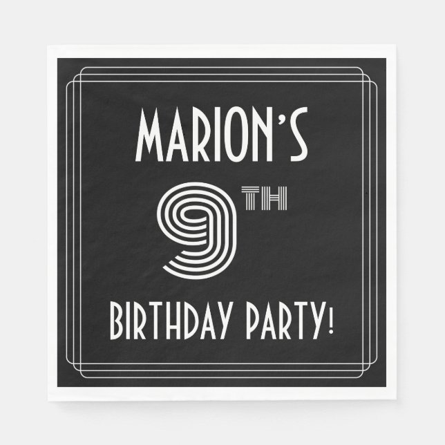 9th Birthday Party: Art Deco Style + Custom Name Napkins (Front)