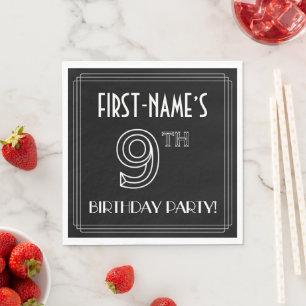 9th Birthday Party: Art Deco Style + Custom Name Napkins