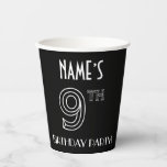 [ Thumbnail: 9th Birthday Party: Art Deco Style + Custom Name Paper Cups ]