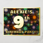 [ Thumbnail: 9th Birthday Party: Bold, Colorful Fireworks Look Postcard ]