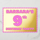[ Thumbnail: 9th Birthday Party — Bold, Fun, Pink Stripes # 9 Invitation ]