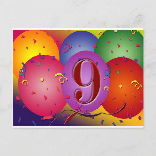 9th Birthday Party Colorful balloons Postcard (Front)