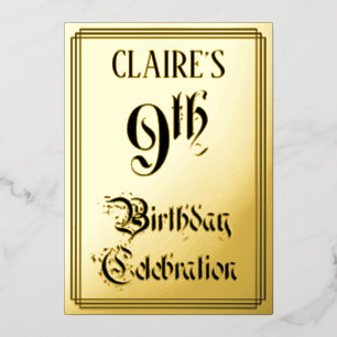 9th Birthday Party — Elegant Script + Custom Name Foil Invitation