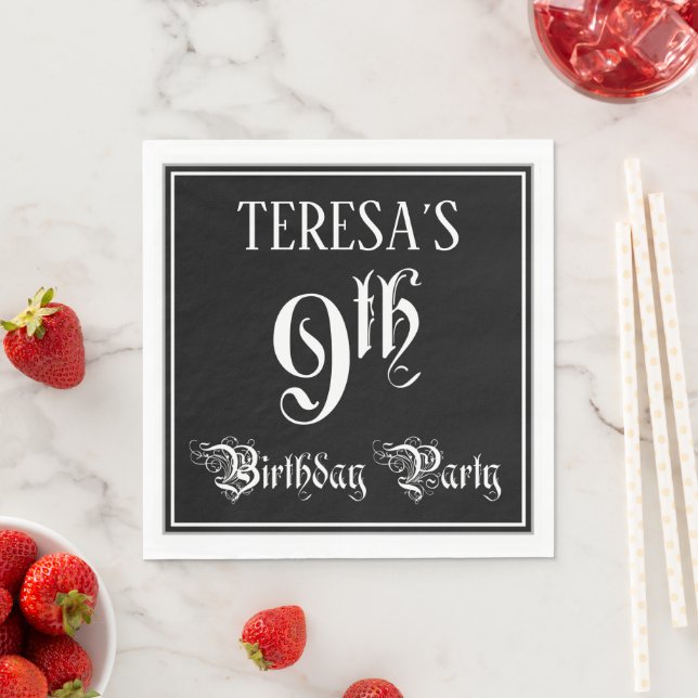 9th Birthday Party — Fancy Script + Custom Name Napkins (Insitu)