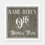 [ Thumbnail: 9th Birthday Party — Fancy Script, Faux Wood Look Napkins ]