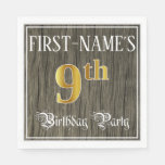 [ Thumbnail: 9th Birthday Party — Faux Gold & Faux Wood Looks Napkins ]
