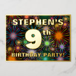 [ Thumbnail: 9th Birthday Party — Fun, Colorful Fireworks Look Invitation ]