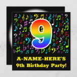 [ Thumbnail: 9th Birthday Party: Fun Music Symbols, Rainbow 9 Invitation ]