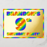 [ Thumbnail: 9th Birthday Party — Fun, Rainbow Spectrum “9” Invitation ]