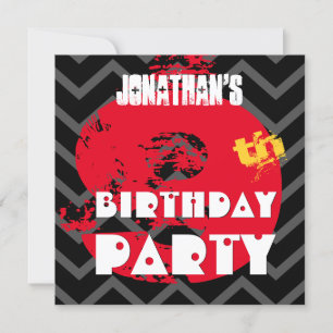 9th Birthday Party Grunge and Chevrons A09 Invitation