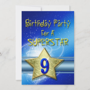 9th Birthday party Invitation for a Superstar.