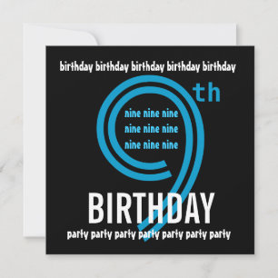 9th Birthday Party Modern Blue and Black W689B Invitation