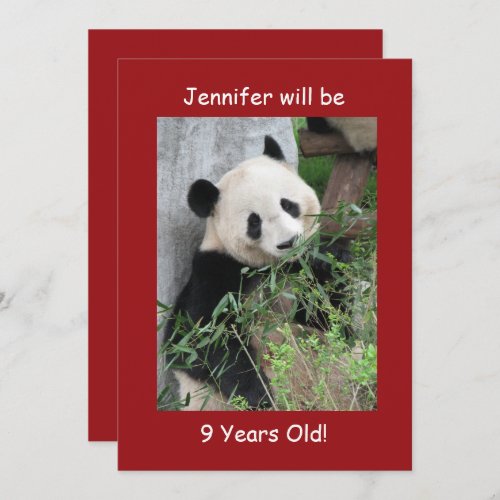 9th Birthday Party Name Giant Pandas Red Invitation