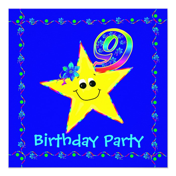 9th Birthday Party Smiley Stars Invitations