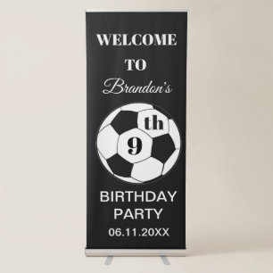 9th Birthday Party Soccer Black Boys Sports Retractable Banner