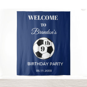 9th Birthday Party Soccer Green Boys Sports Tapestry