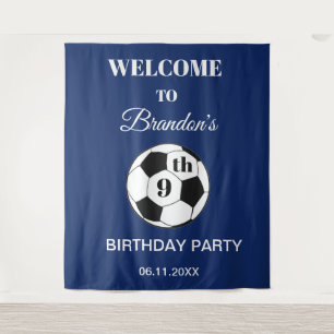 9th Birthday Party Soccer Green Boys Sports Tapestry