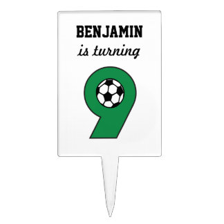 9th Birthday Party Soccer in Green Cake Topper